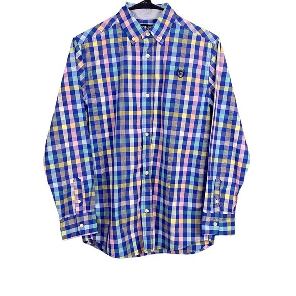 Chaps Teens L(14/16) Blue Multicolor Grid Pattern Button Down Shirt - Picture 1 of 10